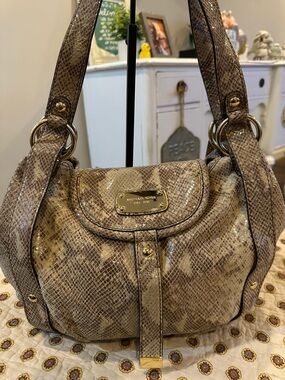 Michael Kors Brimfield Python Embossed Leather Hobo Shoulder Bag